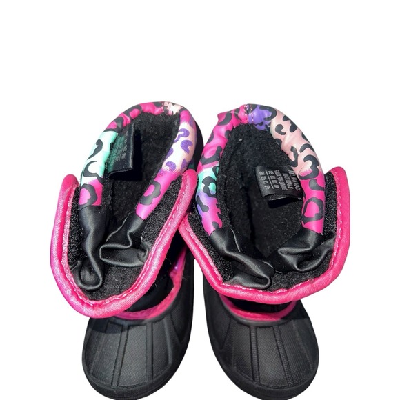 Athletech Toddler Girls Winter Boots Size 6M Pink Black Heart Cheetah Print - Picture 7 of 9